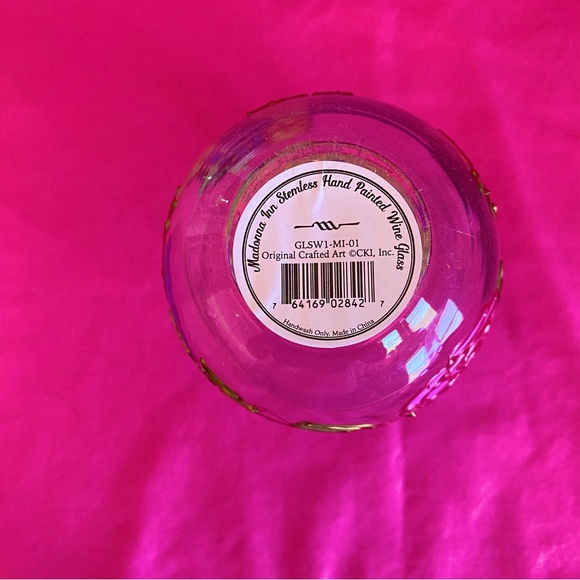 Madonna Inn Stemless Wine Vino Glass Cup Pink Gold Roses Hotel California Champ - Picture 10 of 10